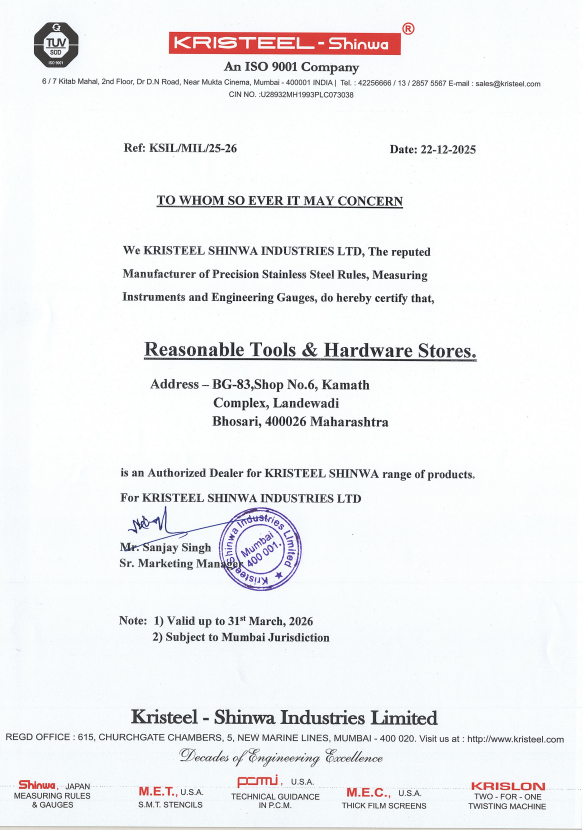 Kristeel Shinwa Certificate